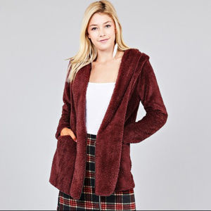 1 LEFT Burgundy Faux Fur Hooded Jacket